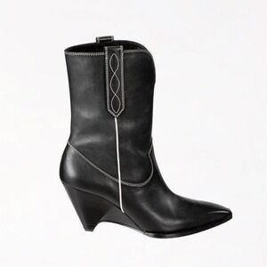 Zara SRPLS Black Leather Western Boots Sculptural Wedge Heel Sz 7